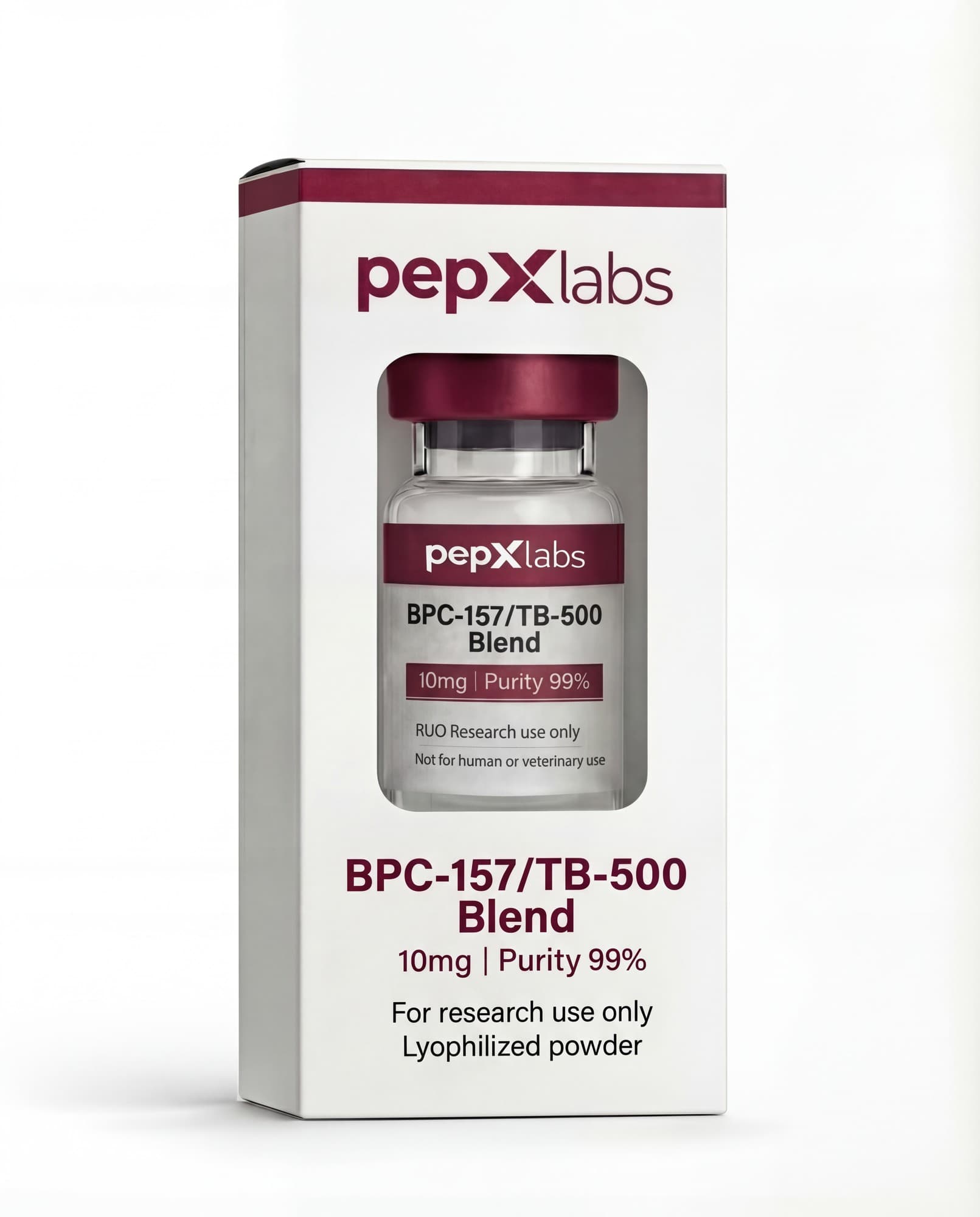 pepXlabs BPC-157/TB-500 Blend 10 mg research vial in retail box